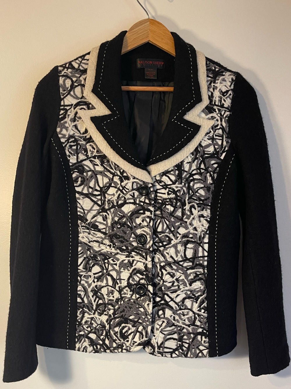 Alison Sheri Wool Blend Yarn Abstract Button Jacket Blazer M